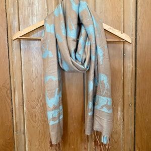 Anthropologie Fringed Silk Scarf - Camel Print